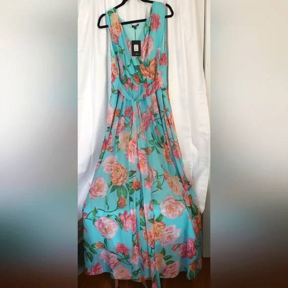 Fashion Nova | Dresses | Chiffon Floral Mint Green Maxi Dress Plus 3x |  Poshmark